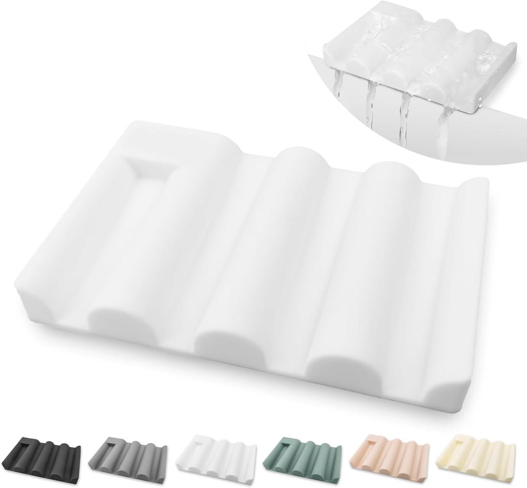 Soap Dish for Shower, Bathroom & Kitchen  Non-Slip, Self-Draining Design to Keep Soap Dry, Extend Soap Life  Easy to Clean, Compact & Durable (White, 2 pcs)