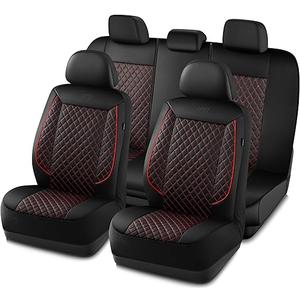 Skechers Car Seat Covers, Piping Luxury Faux Seat Covers, Waterproof Anti Slip Car Seat Protector Full Set, Car Accessories Airbag Universal Fit for Most Cars, Vans, Trucks, SUV, Red