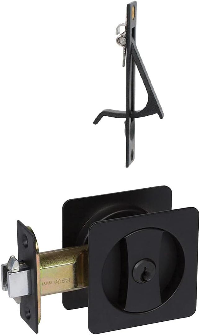 Delaney Hardware 370004 Black Contemporary Entrance Square Pocket Door Lock with Edge Pulls and Color Coded Indicators