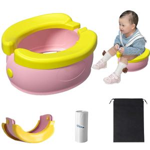 Travel Potty for Toddler Kids,Folding Toilet in Banana Shape,Portable Car Potty with Storage Bag,Outdoor and Indoor Easy to Clean (Pink)