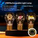 Love Cordless Lightbulb, Warm Light Only, Rechargeable USB-C Table Lamp, PC Moon Light for Bedroom, Home Decor Night Light, Gifts for Mother's Day, Mom, Wife, Husband, Family, Friends etc