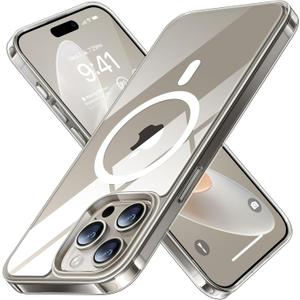 TORRAS Magnetic Shockproof for iPhone 15 Pro Case, [Military-Grade Drop Tested][Compatible with MagSafe] Clear Hard PC Back with Silicone Slim Protective Cover Anti-Fingerprint, Clear