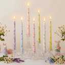 Conelist 12 Pcs 9.8" Floral Long Taper Candles Pastel Flower Candlesticks Tall Smokeless Unscented Decorative Tapered Candles Gifts for Christmas Wedding Home Dinner Party Decorations