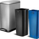 Home Zone Living 13 Gallon Slim Kitchen Trash Can with Dual Compartments for Trash and Recycling, Soft Close Lid, Step Pedal, Stainless Steel, Silver