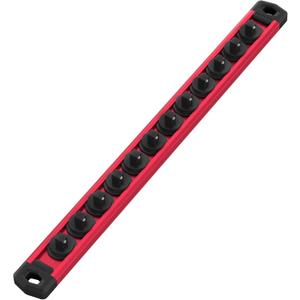 WORKPRO Magnetic Socket Organizer, 1/4-Inch Drive Aluminum Alloy Socket Rail, Heavy Duty Socket Holder, Socket Rack Kit 1/4-Inch x 12 Clips (Red)