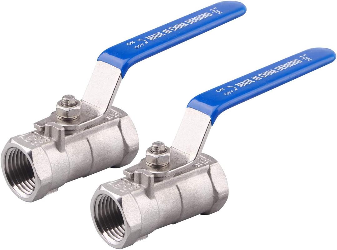 Stainless Steel Ball Valve 1PC Type 0.5 Inch NPT Standard Port for Water, Oil, and Gas (Pack of 2)