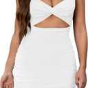 Mokoru Women's Sexy Sleeveless Cut Out Twist Bodycon Ruched Mini Club Party Dresses (White), XL