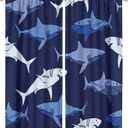 Shark Fish Window Curtains, Ocean Animal Navy Blue Room Darkening Rod Pocket Windows Treatments for Boys Girls Toddler Bedroom Living Room 42x45in