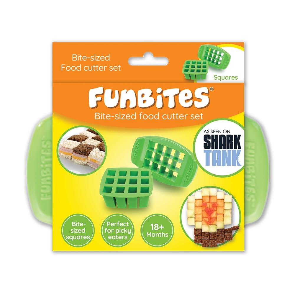 Food Cutter Green Squares, Sandwich Cutter for Kids, Bento Lunch Box Accessory, Cuts Food into Bite-Size Shapes