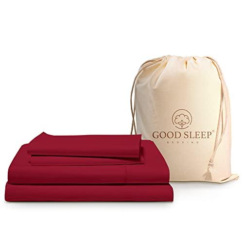 Good Sleep Bedding Egyptian Cotton - 4 Pc Cooling Bed Sheets, Solid Sateen Weave, Ultra Soft 16" Deep Pocket, Burgundy Queen Sheets Set