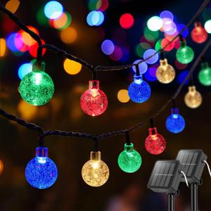 Metaku 2 Pack Solar String Lights for Outside, Total 40FT 60 LED Crystal Globe String Lights, Solar Powered Outdoor Lights with 8 Lighting Modes, Patio Light for Garden, Camping and Party Multicolor