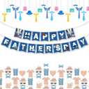 Happy Fathers Day Banner, Father's Day Banners, Blue Happy Daddy Day Sign Bunting Banner Garland for Fathers Day Home, Office, Fireplace, Wall Decor and Party Decorations Supplies Favors Props, Pack of 3