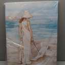 Hardy Gallery Abstract Beach Artwork Ocean Picture: Modern Women with Umbrella Sea Print Coastal Wall Art on Canvas for Bedroom (24 x 18 x1 Panel)