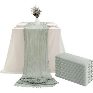 DOLOPL 8PCS St. Patricks Day Table Runner Sage Green Cheesecloth Boho Gauze 13.3ft Rustic Sheer Runner 160inch Long for Wedding Bridal Baby Shower Party Decorations