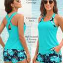 Women's 3 Piece Tankini Swimsuit Tummy Control with Bra Pocket Boy Shorts (Blue, M)