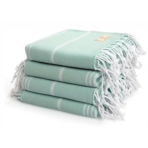 SMYRNA TURKISH COTTON Classical Series Original Turkish Beach Towel | Prewashed, 37 x 71 Inches | Peshtemal and Turkish Bath Towel for SPA, Beach, Pool, Gym and Bathroom (Teal, Pack of 2)