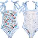 ASHER FASHION Women's One Piece Swimsuit -Bathing Suit for Women Tummy Control Reversible Bustier Floral Print Monokinis (Blue) Small
