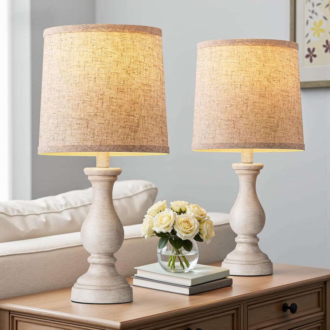 Seealle Farmhouse Table Lamps Set of 2 - Rustic Bedroom Lamps for Living Room, 22" Boho Bedside Lamp for Night Stands End Table Office Desk Lamp Nightstand Clearance Decorating with Linen Shades (A. Antique Grey)