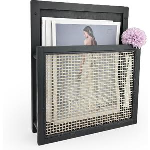 Wooden Wall Magazine Holder, Boho Style File Organizer,Wall Mounted Magazine Rack, File Holder For Entryway Living Room Kids room and Office, Hanging Mail Organizer (Black)