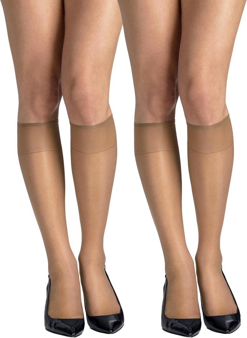 2 x Hanes Women's Silk Reflections Silky Sheer Knee Highs, Reinforced Toe, Knee-High Stockings