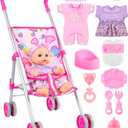GAGAKU Baby Doll Stroller Playset with 12-inch Doll & Accessories, Foldable Lightweight Toy Stroller for Toddler Girls Kids Ages 1-6, 12" Baby Doll and Accessories Included