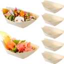 Operitacx 100PCS Sushi Boat Disposable Mini Wooden Serving Trays 3.34Inch for Sushi Appetizer Dessert Buffet Catering Parties - Biodegradable