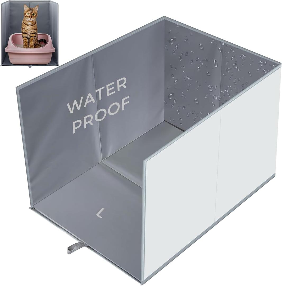 24" L16.92" W16.14" H Foldable Cat Litter Box Enclosure Splash Guard with Removable Mat Large High Sided for Litter Pan Water Resistant Easy Clean Anti-Leakage Pee Shields Privacy Screen