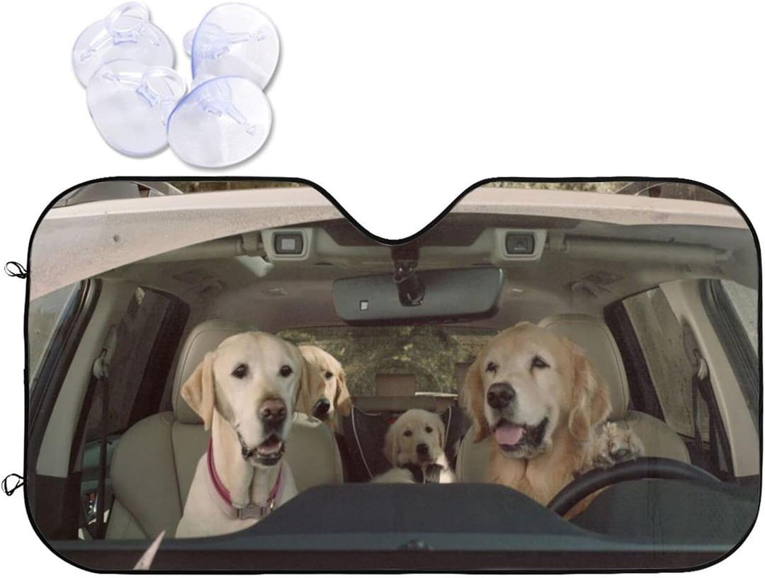 Two Dogs Driving Car Front Windshield Sun Shade,Auto Sunshade for Car Truck SUV - Blocks Uv Rays Sun Visor Protector (51" X 27.5"Inch,Upgrade Hardened) (Onesize, Style 3)