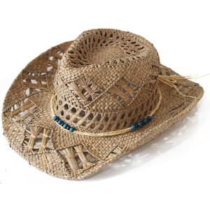 Carnavalife Natural Cowboy Cowboy Straw Hat, Unisex One Size Men's Women's Summer Coachella Beach