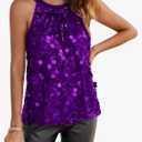 GRACE KARIN Halter Sequin Tank Tops for Women Sleeveless Sparkly Glitter Club Outfits Ruched Flowy Shiny Party Concert Shirt, L