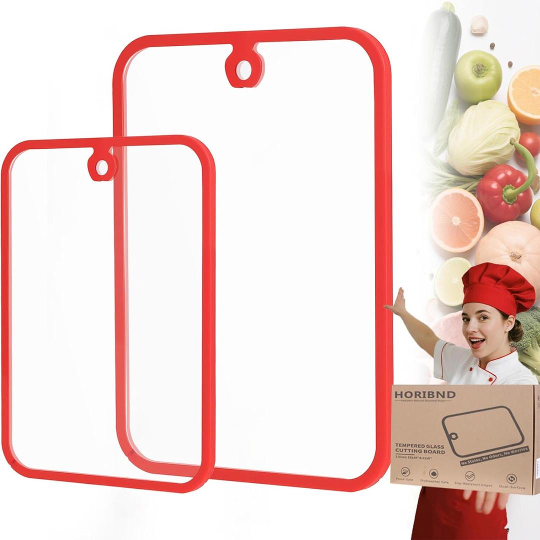 Cutting Board, Glass Cutting Boards for Kitchen,2Pcs Clear Chopping Board with Non-Slip Edges & Dishwasher-safe, Non-toxic, Small Cutting Board for Bar/Fruit