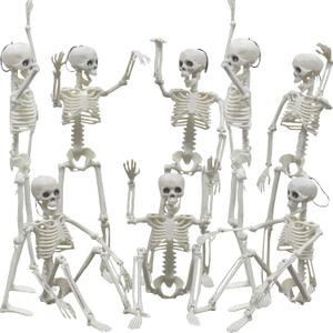 8pcs Halloween Skeleton Decorations, 16" Small Poseable Full-Body Skeletons with Movable Joints, Hanging Plastic Skeletons for Graveyard, Haunted House, Halloween Decor for Indoor and Outdoor