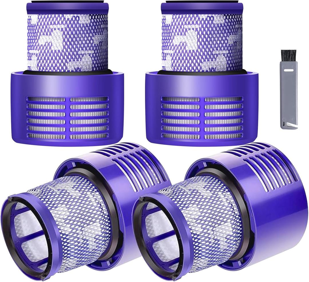 Keluke V10 Filter Replacement Compatible with Dyson V10 Cyclone Series, V10 Absolute, V10 Animal, V10 Total Clean, Replace Part No. 969082-01,4 Pack Filters and 1 Clean Brush