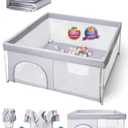 Babelio Foldable Baby Playpen with Mat, 46" 46" Portable Playard for Babies and Toddlers, Parents' Picks Awards Winner, Indoor & Outdoor Kids Safety Play Pen Area, Travel Fence, Grey
