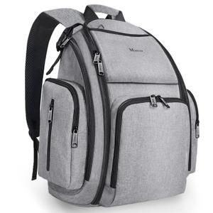 Mancro Diaper Bag Backpack, Large Multifunction Waterproof Travel Baby Changing Bag for Dad Mom with 4 Insulated Pockets and Stroller Straps, Maternity Baby Bag for Boys Girls, Grey