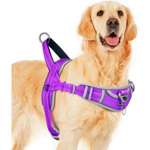 ADVENTUREMORE No Pull Dog Harness for Large Dogs, Sport Dog Halter Harness Reflective Breathable Dog Vest Escape Proof Dog Harness with Easy Control Front Clip Handle for Training Walking L Purple