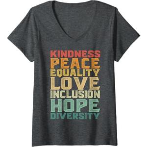 Womens Peace Love Diversity Inclusion Equality Black History Month V-Neck T-Shirt, Size: M