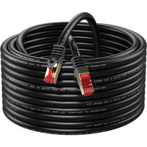 Cat6 Outdoor Ethernet Cable 150ft,Outdoor Shielded Grounded UV Resistant Waterproof Buried-able Network Cord Compatible for Ca6/Cat5/Cat5e,for Game,Router,LAN,TV