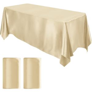 MCEAST 2 Packs Satin Tablecloth 102 x 58 Inches Rectangular Table Overlay Cover Bright Silk Tablecloth Smooth Fabric Table Decor for Wedding Banquet Decoration (Champagne)