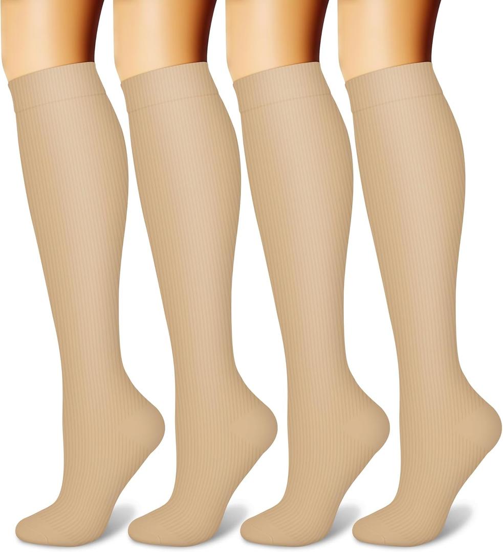 CHARMKING Compression Socks for Women and Men Circulation 4 Pairs 15-20 mmHg Best Support for Athletic Running Cycling (Large-X-Large, 05 Beige/Beige/Beige/Beige)
