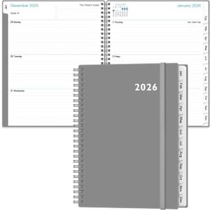 2026 Planner - Planner 2026 from January 2026 to December 2026 with 12 Monthly Tabs, Flexible Cover, Inner Pocket, 8.5" x 11", Grey-C