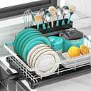 MERRYBOX Stainless Steel Dish Drying Rack for Kitchen Counter Sink，Rustproof Stainless Steel Dish Rack with Large 3-Compartment Utensil Holder
