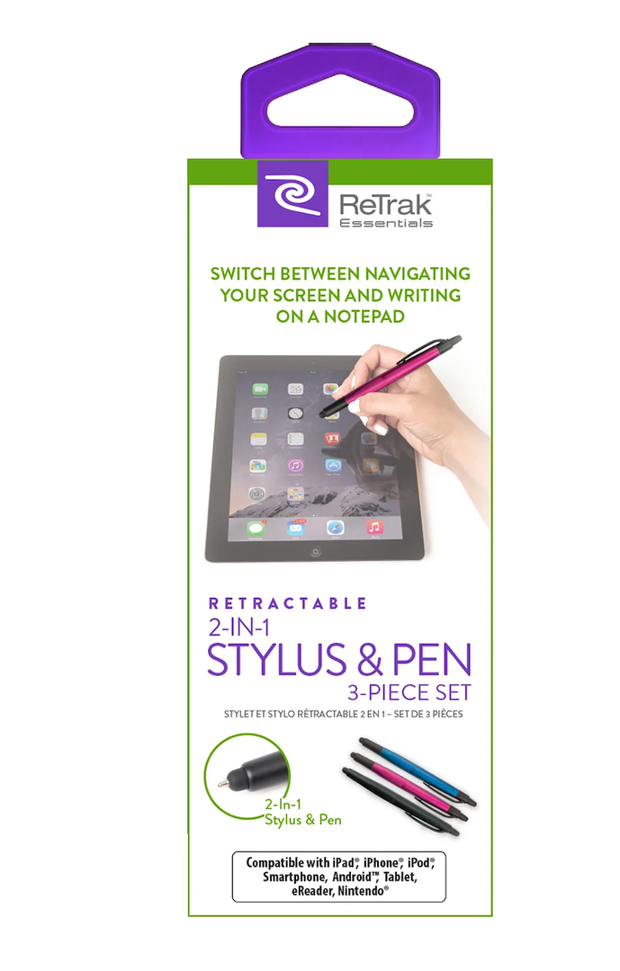 ReTrak Essentials Retractable 2-in-1 Stylus & Pen 3-Piece Set