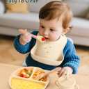 24 PCS Silicone Baby Feeding Set, Baby Led Weaning Supplies Includes Suction Bowls and Divided Plates, Adjustable Silicone Bib, Spoons&forks, Training cup with straw(Pink+Blue+Beige)