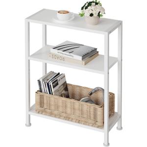 3-Tier Side Table, Small End Table, Sofa Side Table for Narrow Spaces, Slim End Table, Skinny Nightstand Table for Living Room Bedroom Office, White