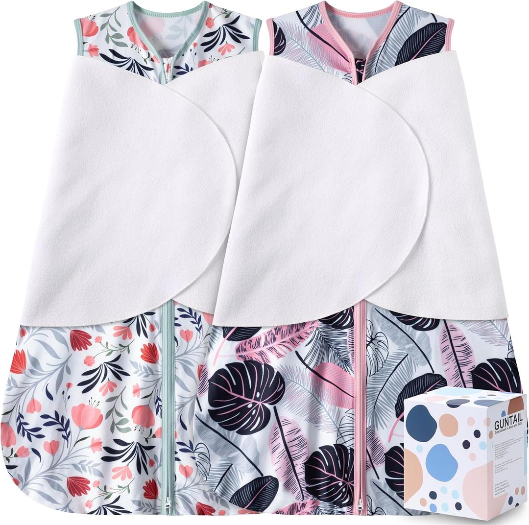 Newborn Sleep Sack Baby Swaddle,3-Way Adjustable Wearable Blanket,100% Rayon Cotton Swaddling sleeping bag. (Banana&Flower, 6-12 Months)