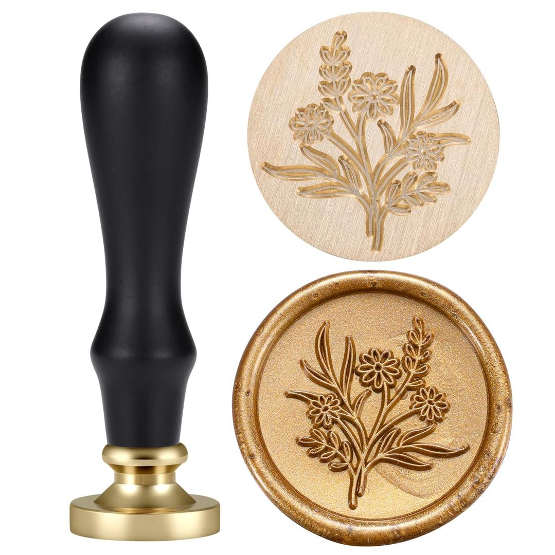 Yoption Wildflowers Wax Seal Stamp, Floral Wax Seal Stamp with Vintage Wood Handle for Wedding Invitation Gift Wrap Envelopes Christmas Card