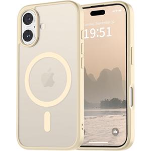 vnnink for iPhone 16 Case,Magnetic Matte Military Grade Drop Protection Translucent Cell Phone Cover - Slim Rugged Durable Shockproof Bumper Cover-Antique White