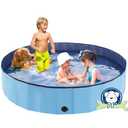 Eooqi Foldable Dog Pool, Portable Pet Bath Tub and Kiddie Swimming Pool, Collapsible Bathtub for Puppies, Small, Medium and Large Dogs, Cats and Kids, 71 x 12 in, Blue