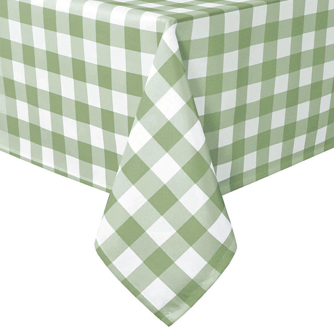 Checkered Rectangle Tablecloth - Stain Resistant, Waterproof and Wrinkle Resistant Washable Table Cloth for Dining Room, 54 x 80 Inch, Sage Green and White Gingham Pattern, 80" x 54" (Rectangular), Sage Green and White